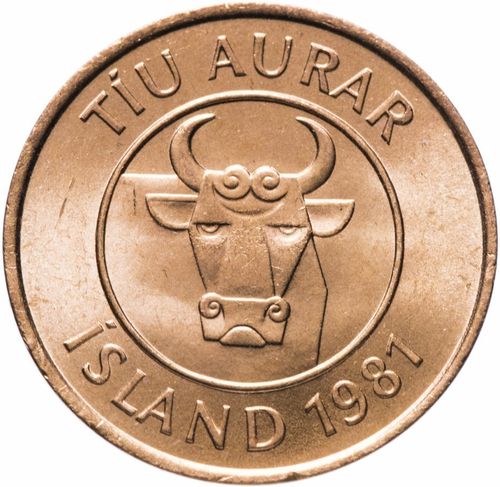 10 эйре. Исландия. 1981 год. AU-UNC