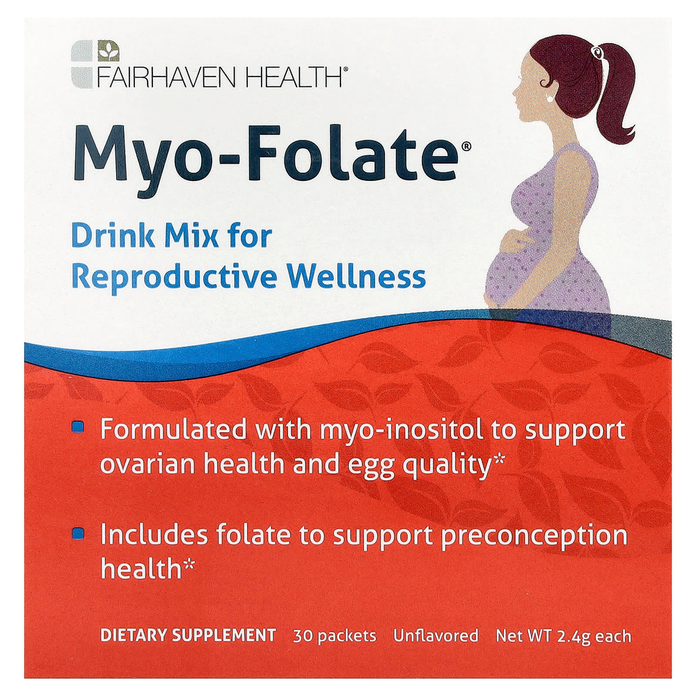 Fairhaven Health, мио-фолат, смесь для приготовления напитка для здоровья репродуктивной системы, без ароматизаторов, 30 пакетиков по 2,4 г
