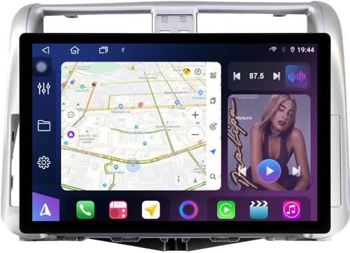 Магнитола для Toyota Land Cruiser Prado 150 2009-2013 (рамка серебро) - FarCar BX877 монитор 13" 2K QLED на Android 13, TS10, 6+128, CarPlay, 4G SIM-слот