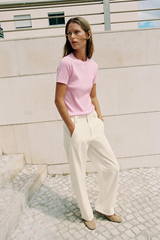 ZARA ТРИКОТАЖНЫЙ ТОП С МЯГКОЙ ТЕКСТУРОЙ, РОЗОВЫЙ