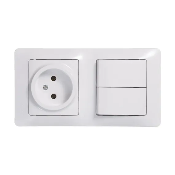 Блок розетка + выключатель двухклавишный Systeme Electric Glossa Белый GSL000172