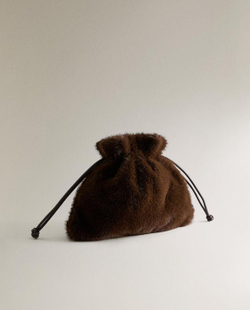 ZARA HOME МИНИ-СУМОЧКА ИЗ ИСКУССТВЕННОГО МЕХА, ШОКОЛАДНЫЙ