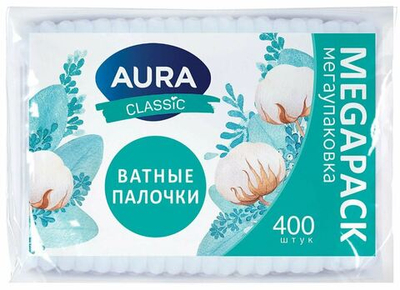 Ватные палочки АУРА 400шт (пакет) (1/14шт) 117609