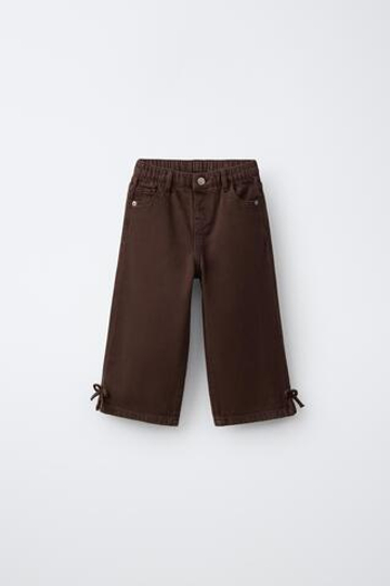 ZARA ДЖИНСЫ WIDE LEG С ЗАВЯЗКАМИ, КОРИЧНЕВЫЙ