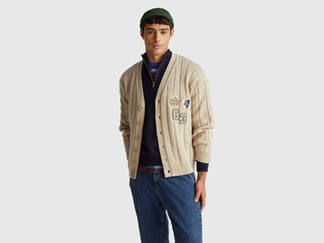 Benetton Кардиган Stranger Things, бежевый меланж