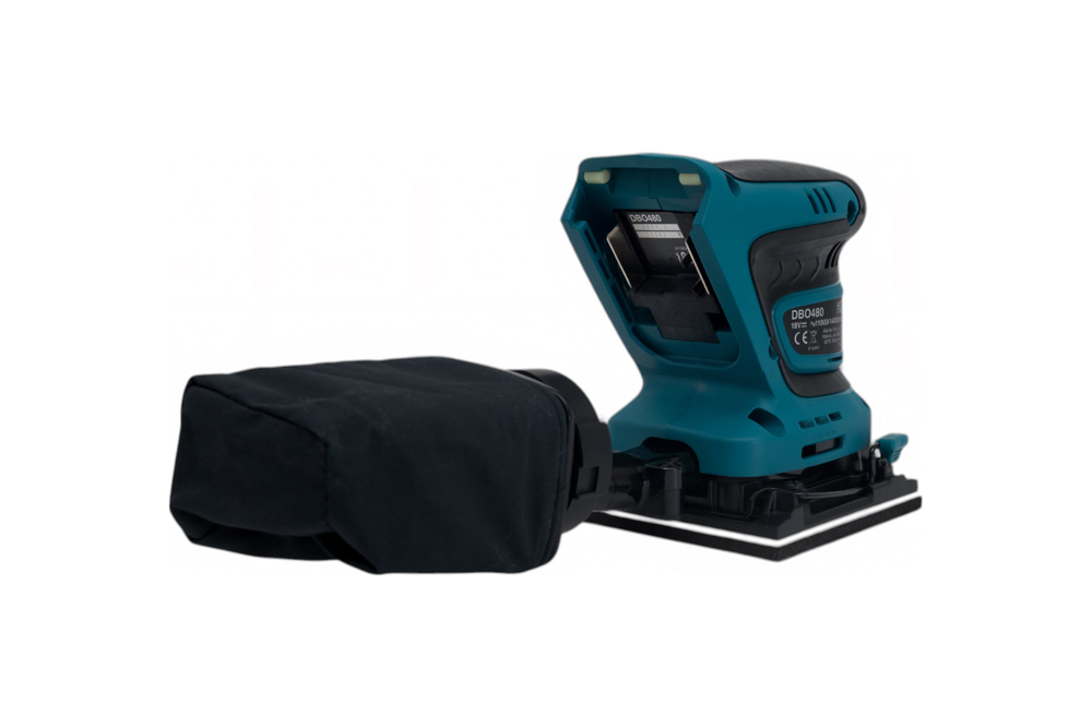 Аккумуляторная вибрационная шлифмашина Makita LXT, BL, 18 В, XPT, 114x140 мм, 11000-14000 об\м, ампл-1.5мм, 1.4 кг, кор,п\сборник, зажим +липучка, без аккум и з/у DBO480Z