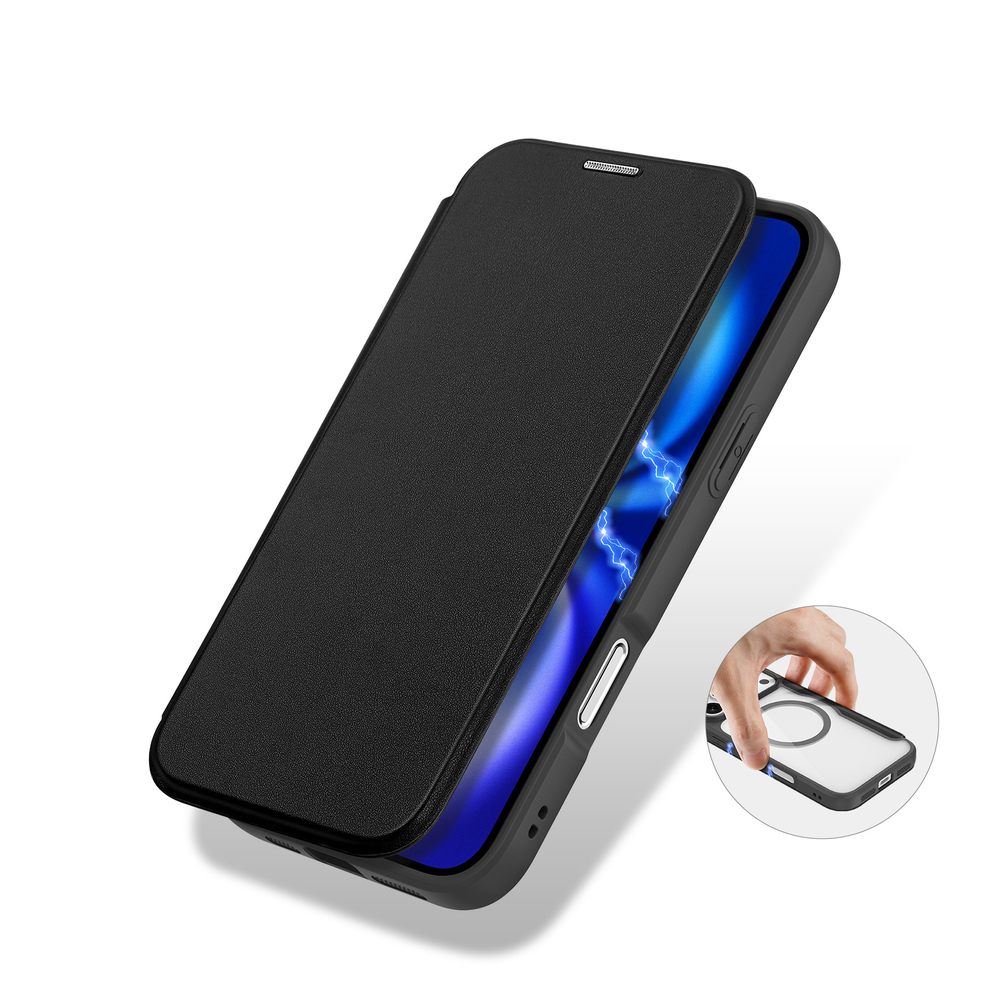 Чехол книжка черного цвета с поддержкой MagSafe от Dux Ducis для iPhone 17 Pro, серия Skin X Pro Series Case