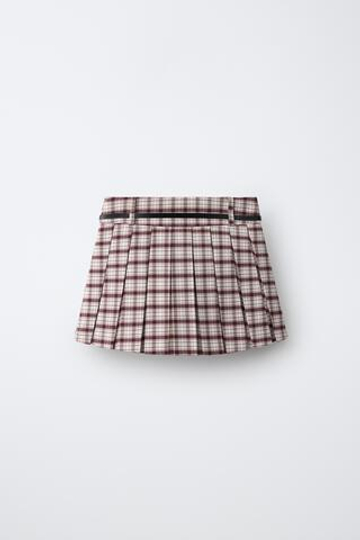 ZARA ЮБКА В СКЛАДКУ В КЛЕТКУ, РОЗОВЫЙ