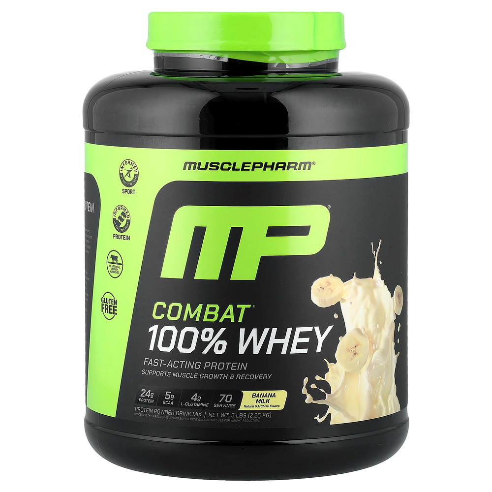 MusclePharm, Combat, 100% сыворотка, банановое молоко, 2,25 кг (5 фунтов)