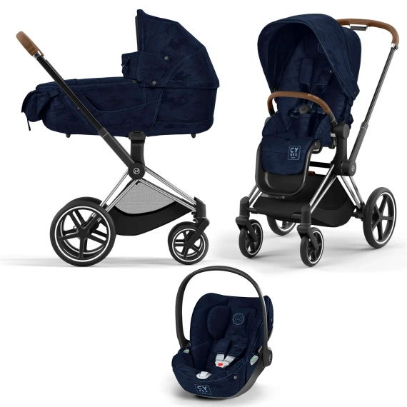 Детская коляска Cybex Priam IV 3 в 1 Rebellious Luxury Denim Blue шасси Chrome Brown