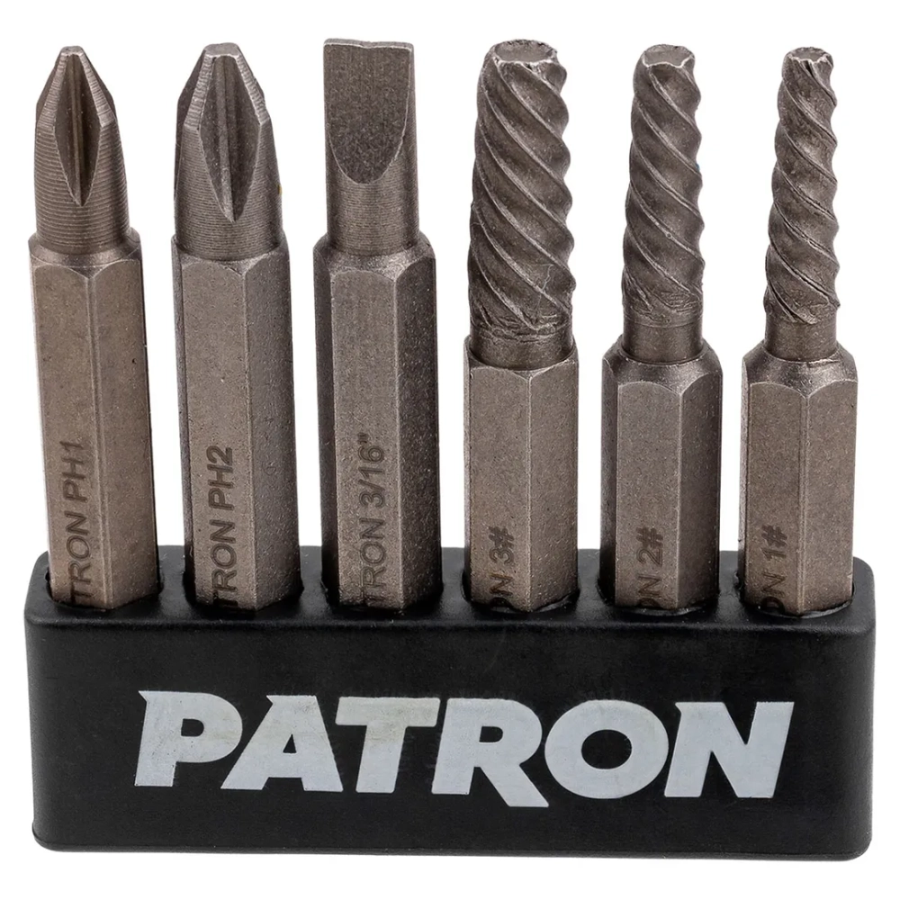 Отвертка ударная с набором бит и экстракторами резьбы 7пр. PATRON P-5064V