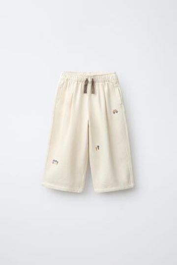 ZARA БРЮКИ БЭГГИ С ВЫШИВКОЙ, ЭКРЮ
