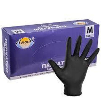 Перчатки нитриловые неопудренные черный M (уп 100шт)