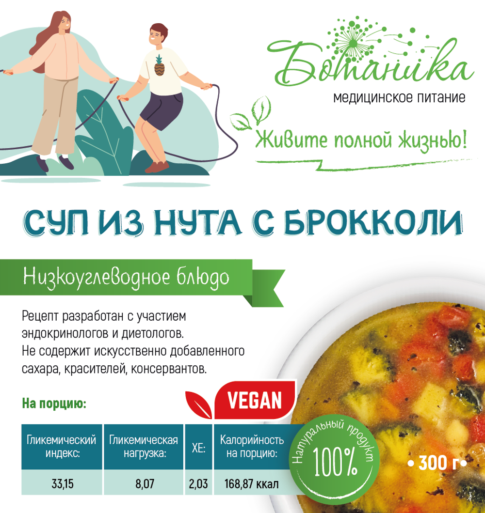 Обед № 7. Суп из нута с брокколи + Куриная грудка с тыквой