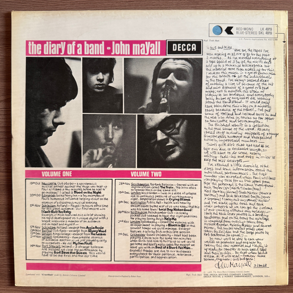 John Mayall ‎– The Diary Of A Band Volume Two (Англия 1968г.)