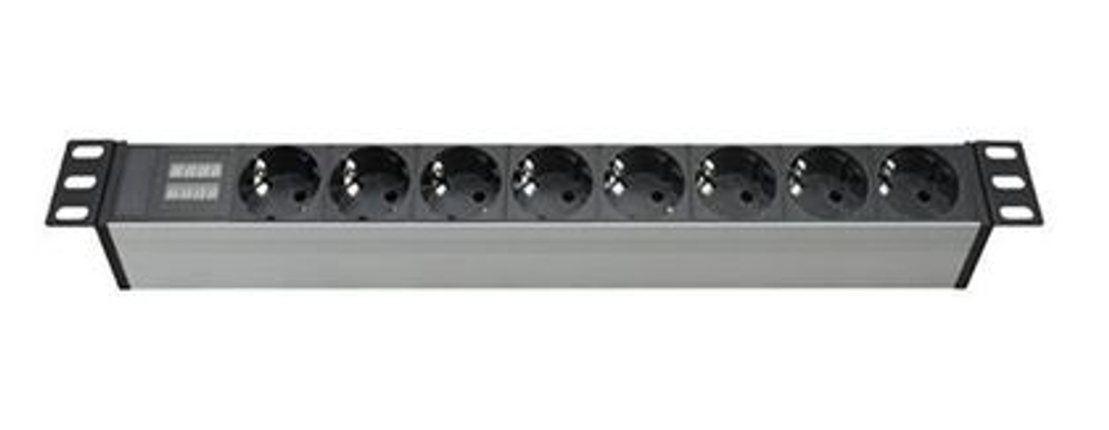 Блок распределения питания (PDU) 19" 16A с индикацией, Вых:8 Schuko, Вх:Schuko