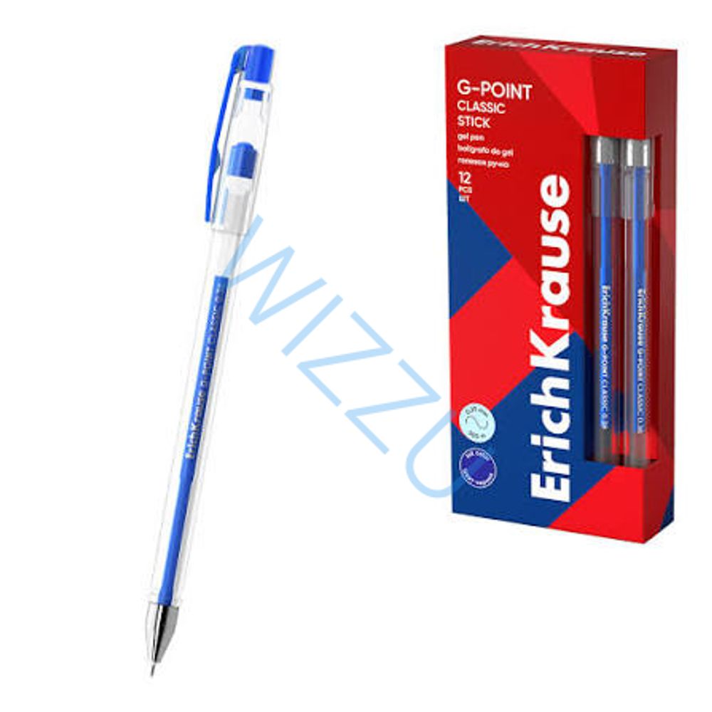 Ручка гелевая ErichKrause G-Point Stick Classic 0.38, цвет чернил синий (в коробке по 12 шт.) Арт-17627
