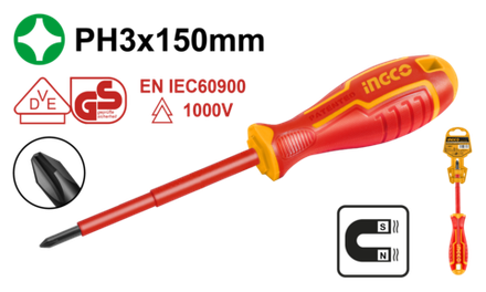Отвертка диэлектрическая крестовая INGCO HISD81PH3150 INDUSTRIAL PH3×150 мм