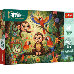 Pazl \ Puzzle \ Пазлы Puzzles - "100" Inspired By Nature - Monkeys and friends / KAZSTUDIO SA The Treflik Family