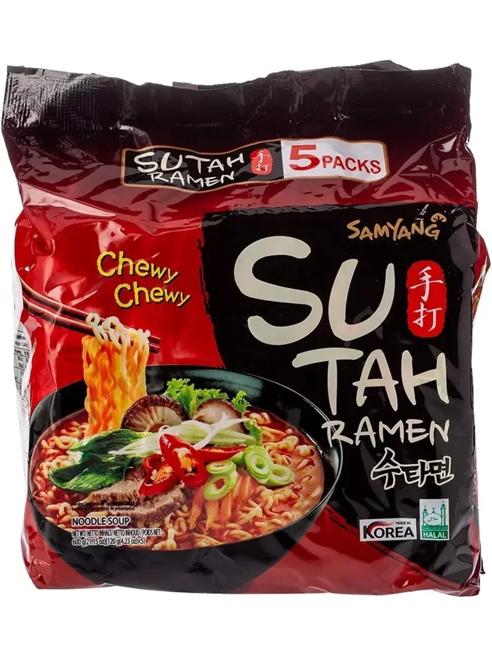 Корейская лапша Sutah острая говядина( 5шт по 120гр.)