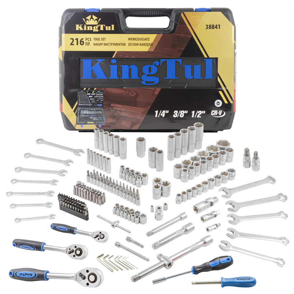 Набор инструментов 216пр. 1/4'', 3/8'', 1/2''(6гр.) KINGTUL KT-38841