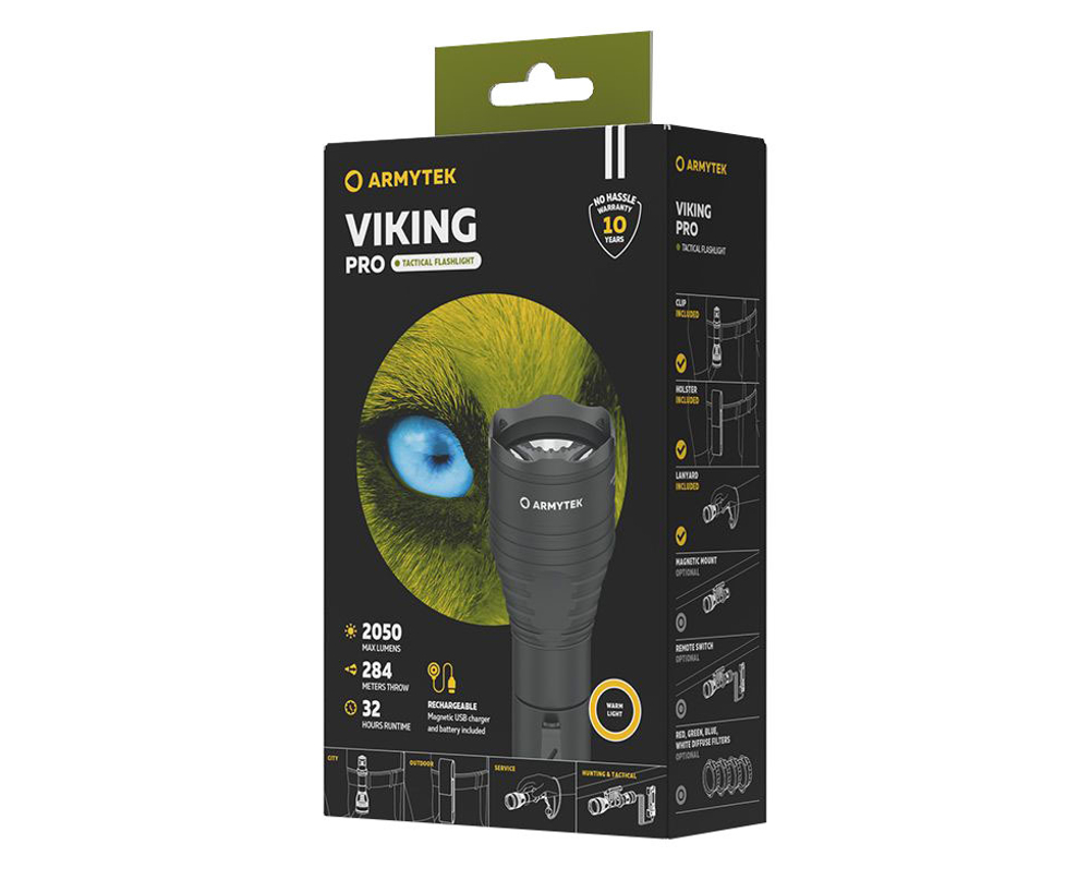 Фонарь светодиодный тактический Armytek Viking Pro Magnet USB, 2200 лм, холодный свет, аккумулятор