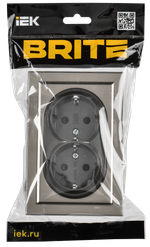 BRITE Розетка 2-местная с заземлением с защитными шторками 16А в сборе РСш12-3-БрГН металл хром/никель IEK