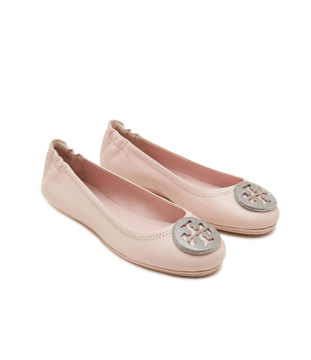 Кожаные балетки minnie travel ballet pave TORY BURCH - пудро-розовый(155637)
