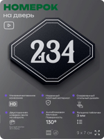 Номерок на дверь квартиры 234, для кабинета, офиса, шильдик 9 х 7 см, черный, Айдентика Технолоджи