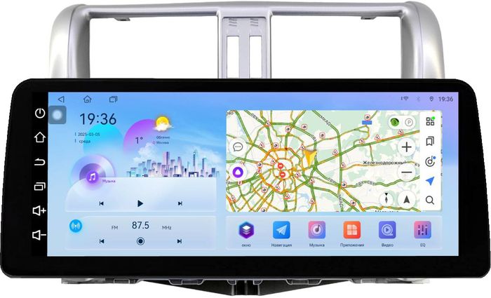 Магнитола для Toyota Land Cruiser Prado 150 2009-2013 (рамка серебро) - FarCar монитор 12.3" 2K QLED на Android 14, Быстрая, CarPlay, 4G SIM-слот