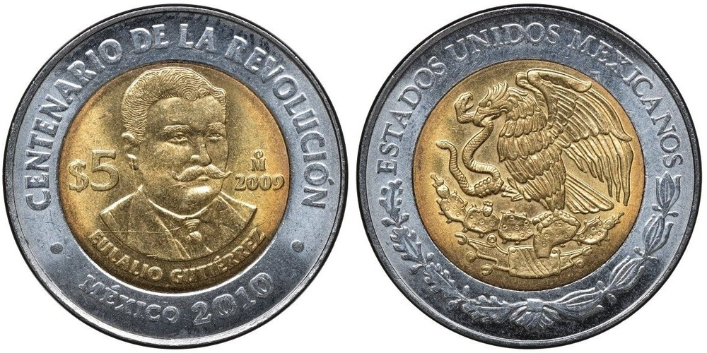 Мексика 5 песо, 2009 Эулалио Гутьеррес UNC