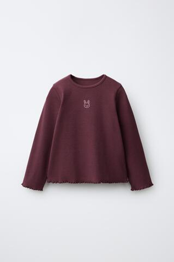 ZARA ЛОНГСЛИВ В РУБЧИК С ВЫШИВКОЙ, БОРДОВЫЙ