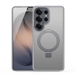 Чехол серого цвета с MagSafe для Samsung Galaxy S26 Ultra, серия Yind Series Case от Dux Ducis (версия с магнитной откидной подставкой)