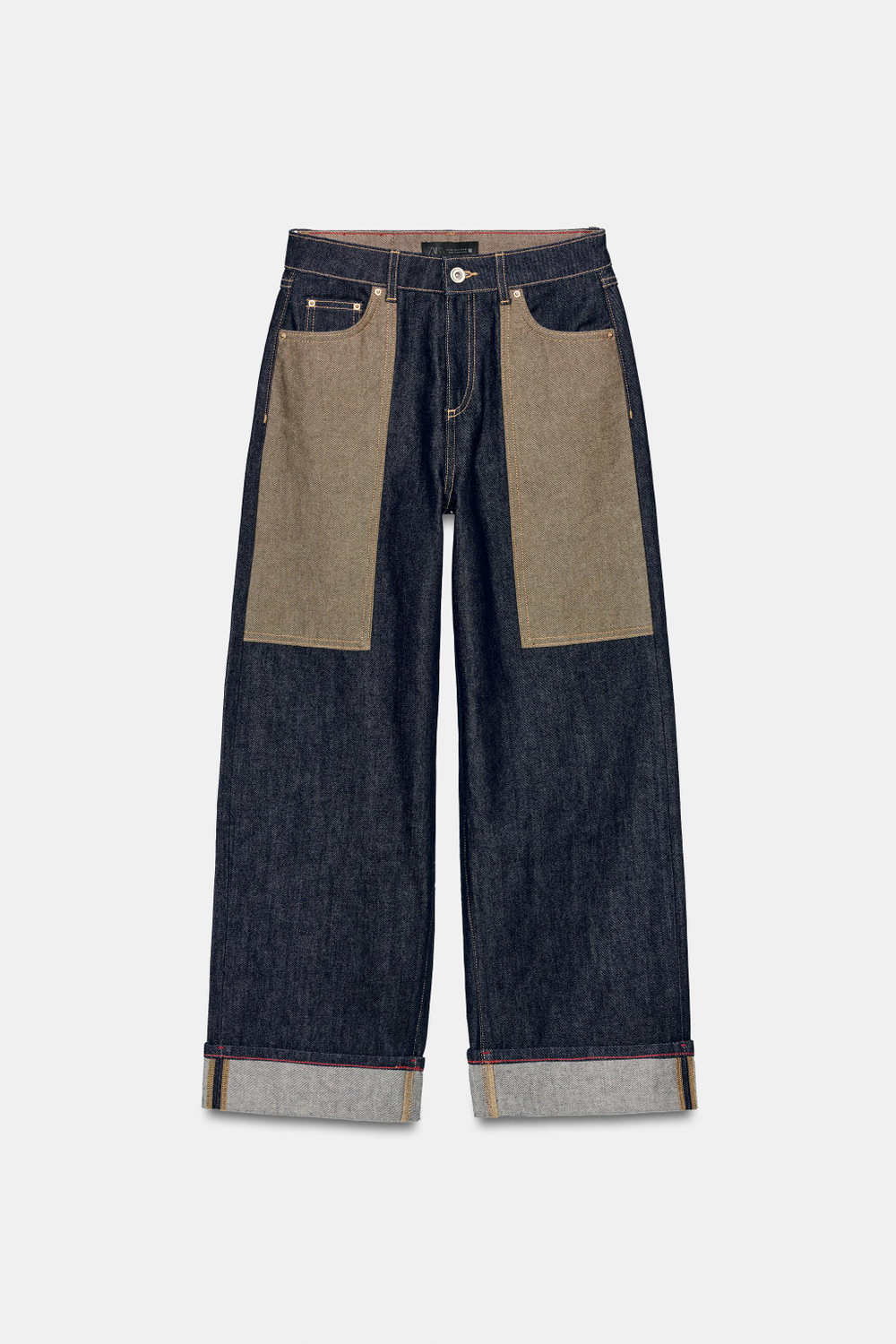 ДЖИНСЫ Z1975 С КОМБИНИРОВАННОЙ ТКАНЬЮ, ВЫСОКОЙ ПОСАДКОЙ И ОТВОРОТАМИ — ZARA
