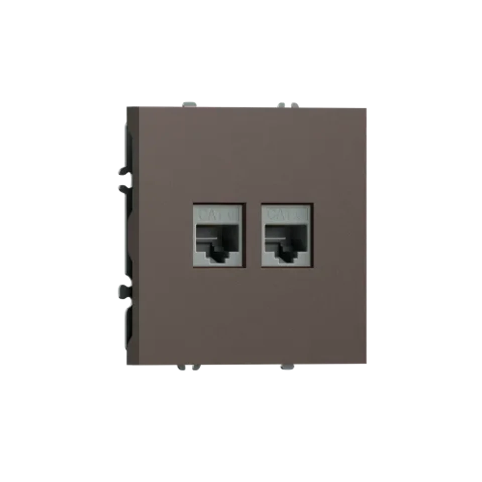 Компьютерная розетка двойная RJ45 + RJ45 (cat.6/ClassE-8/8), мокко DONEL S08