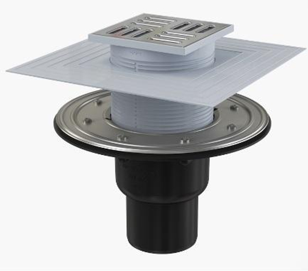 Сливной трап 105×105/50/75 прямой, нержавеющий фланец Alcadrain (Alcaplast) APV4344