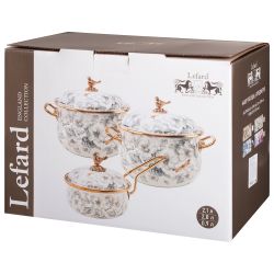 НАБОР ПОСУДЫ LEFARD СЕРИЯ ROYAL GARDEN 6ПР: КАСТРЮЛИ 2,1Л+2,8Л (16+18СМ) И КОВШ 0,9Л (14 СМ)