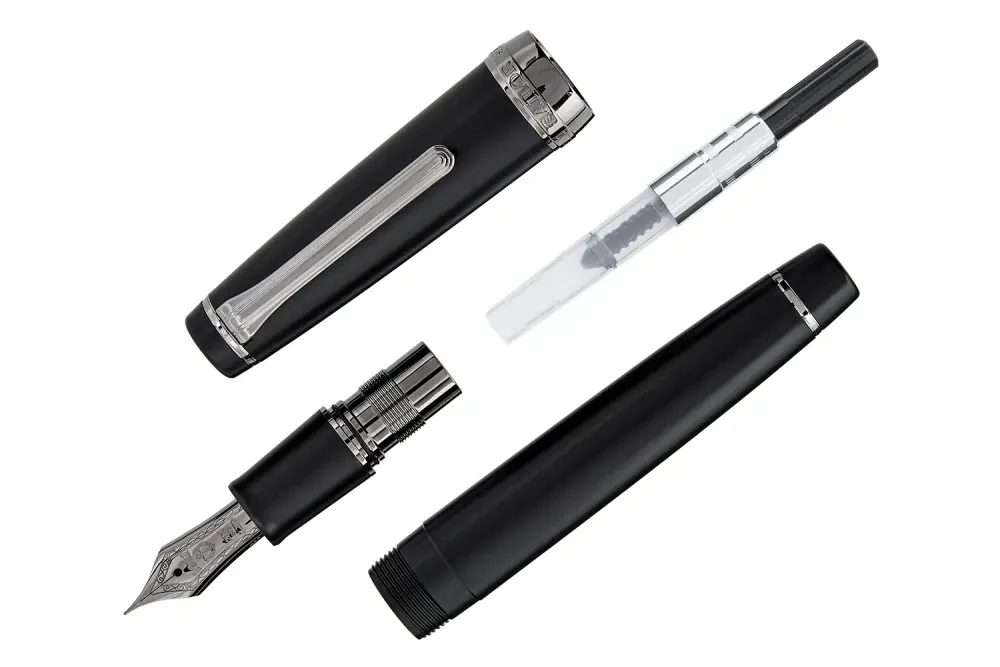 Набор с перьевой ручкой Sailor Pro Gear Imperial Black IP с золотым пером 21K F и черными чернилами 50 мл (10-9361-220)