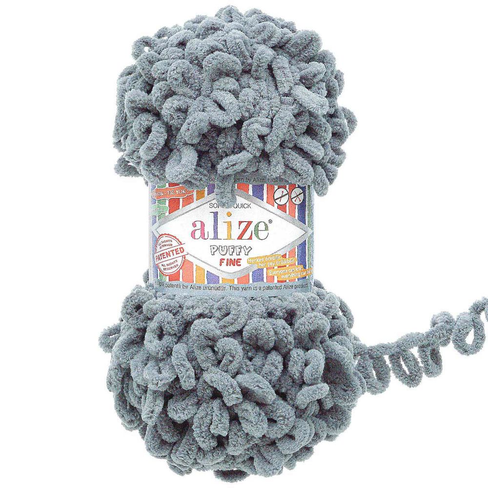 Пряжа Alize (Ализе) Puffy Fine / уп.5 мот. по 100 г, 14м, 87 серо-голубой