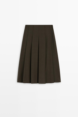 Massimo Dutti Юбка миди из смесовой шерсти со складками, коричневый