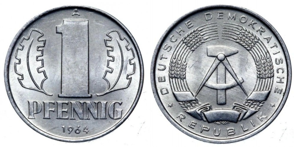 Германия - ГДР 1 пфенниг, 1964 Герб XF