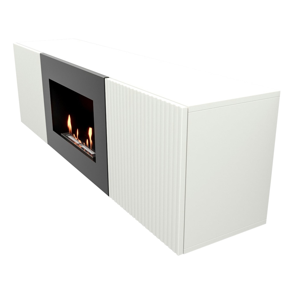 Каминокомплект: Тумба с биокамином Firelight BFP/P-1400L белая+набор керамических дров ель