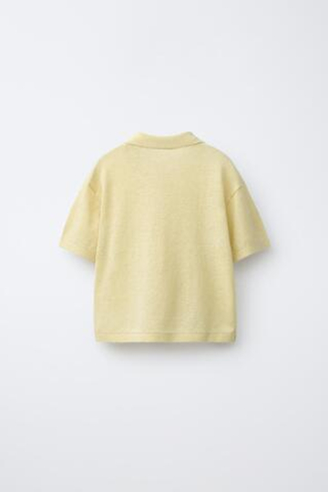 ZARA ТРИКОТАЖНОЕ ПОЛО ИЗ ХЛОПКА И ЛЬНА, ЛИМОННО-ЖЕЛТЫЙ