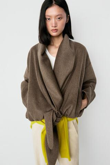 Massimo Dutti Короткая куртка с запахом из шерсти меланж, кротово-коричневый