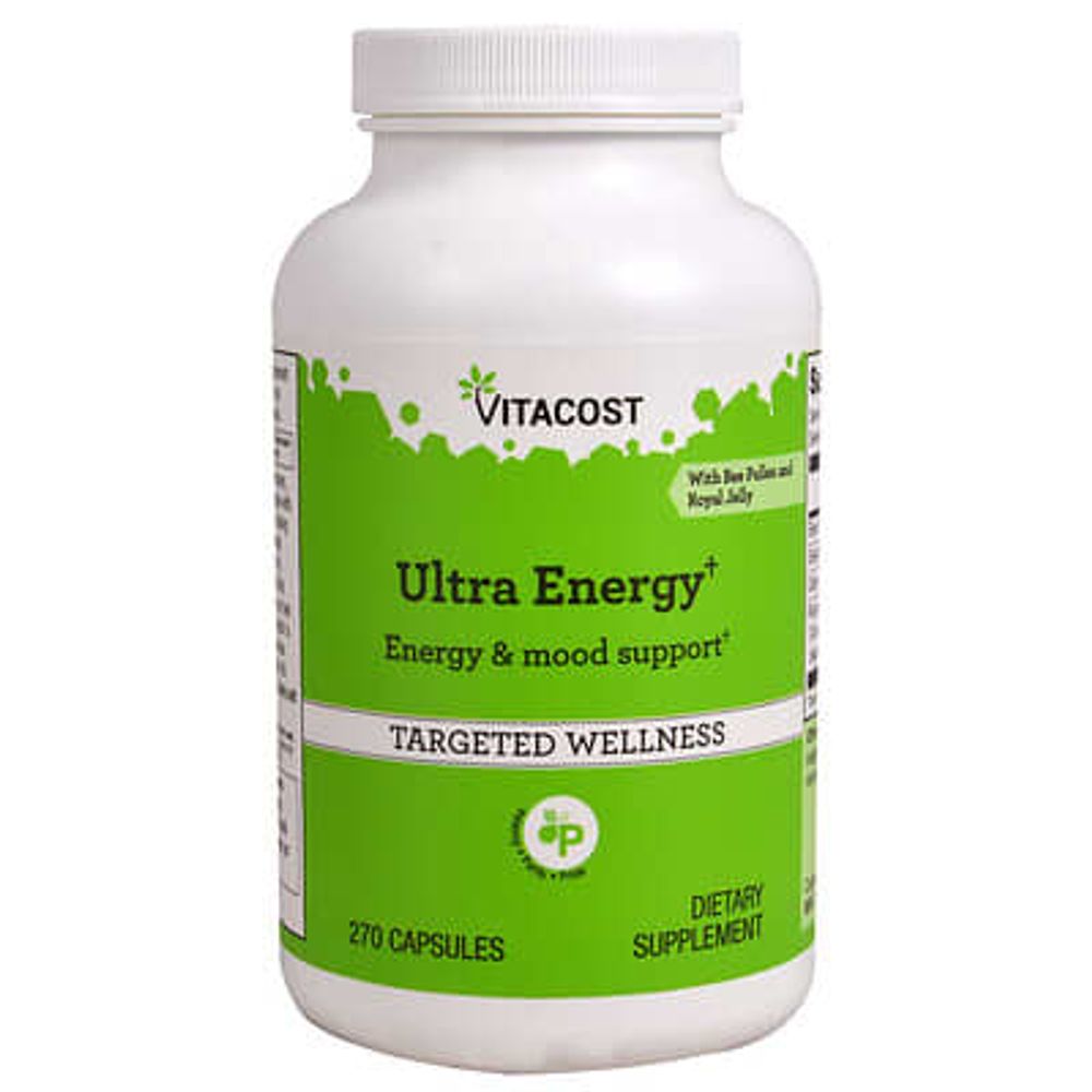 Vitacost, Ultra Energy, добавка с пчелиной пыльцой и маточным молочком для заряда энергии, 270 капсул