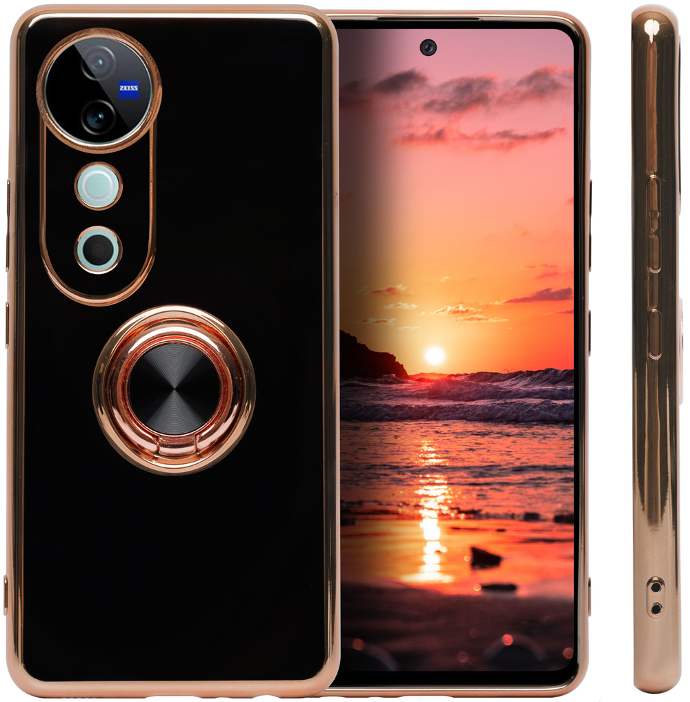 Стильный глянцевый чехол для VIVO V40 / V40 PRO / T3 ULTRA с кольцом-подставкой и бархатной подкладкой
