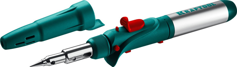 KRAFTOOL SolderGas, 120 K, 30 - 120 Вт, 1300°С, горелка, фен, пьезоподжиг, набор 10 в 1, газовый паяльник (55503-H10)