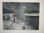 Картина "Зимний вечер". Масло.Кисти.Холст на подрамнике. Масло.31x41 см.Кисти Войтович Н.
