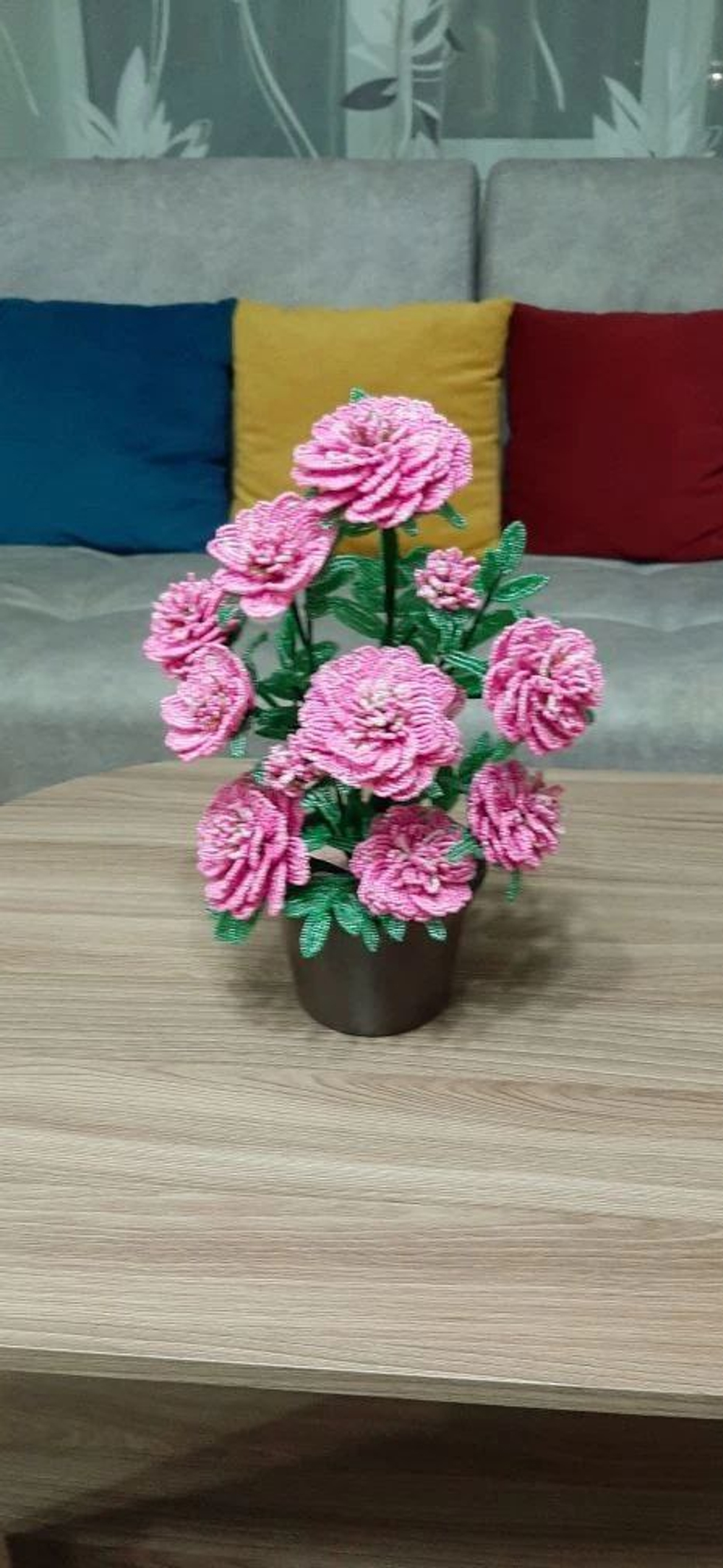 Пионы Розовое Чудо из бисера 36 см