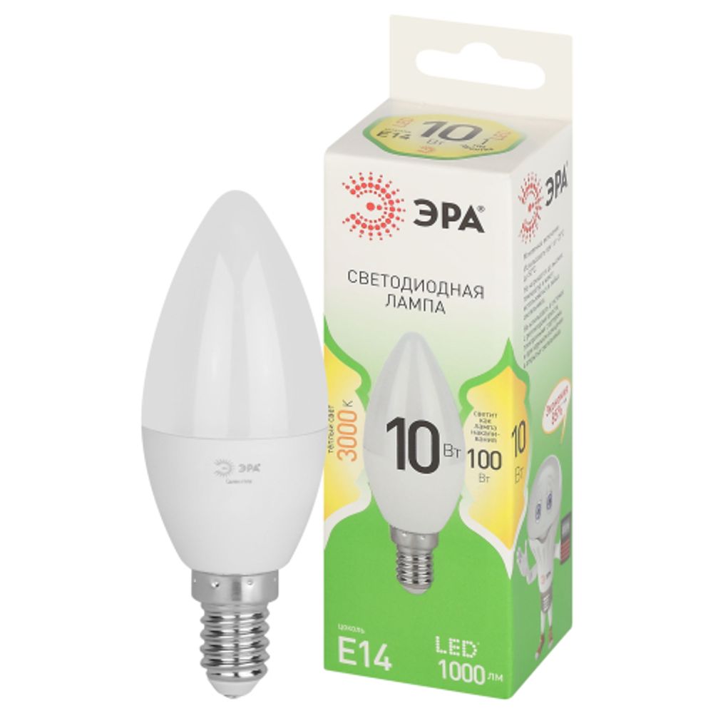 Лампа светодиодная ЭРА GREEN LINE LED B35-10W-830-E14 GL 10Вт свеча теплый свет E14 | Лампы cветодиодные Свеча (B/C)